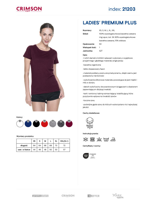 Purpur geschnittenes Damen-T-Shirt LADIES` PREMIUM PLUS RED WINE mit Logo