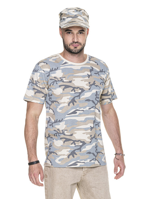 Purpurrot geschnittenes Herren-T-Shirt CAMO LIGHT CAMO mit militärischem Stickdruck