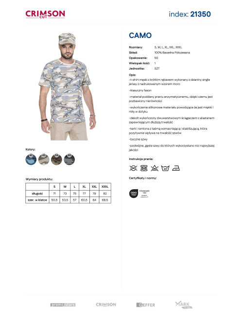 Purpurrot geschnittenes Herren-T-Shirt CAMO LIGHT CAMO mit militärischem Stickdruck