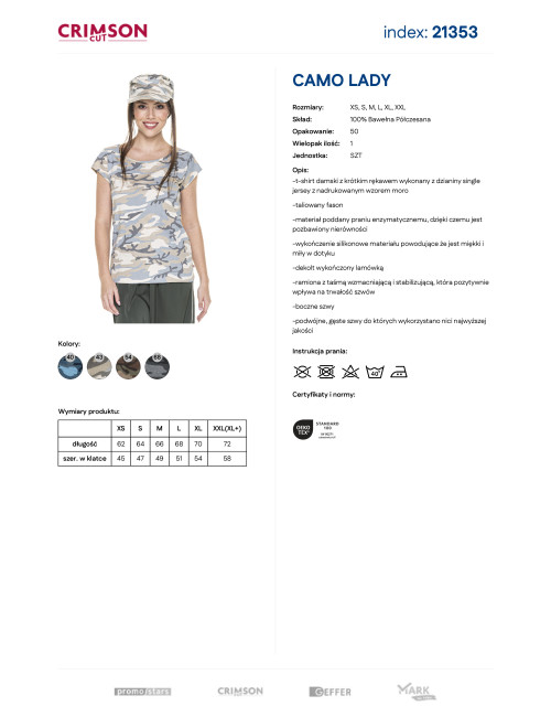 Purpurrot geschnittenes Damen-T-Shirt CAMO LADY LIGHT CAMO Military unter dem Logo