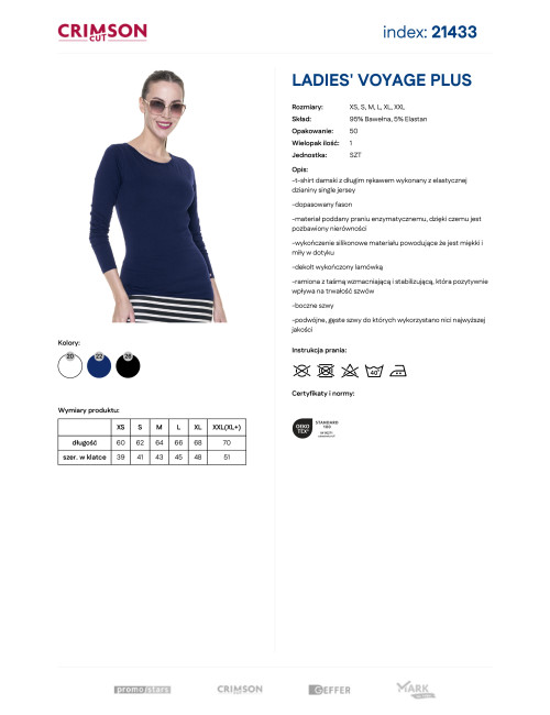 Purpur geschnittenes Damen-T-Shirt LADIES` VOYAGE PLUS NAVY BLUE mit Logo-Stickerei