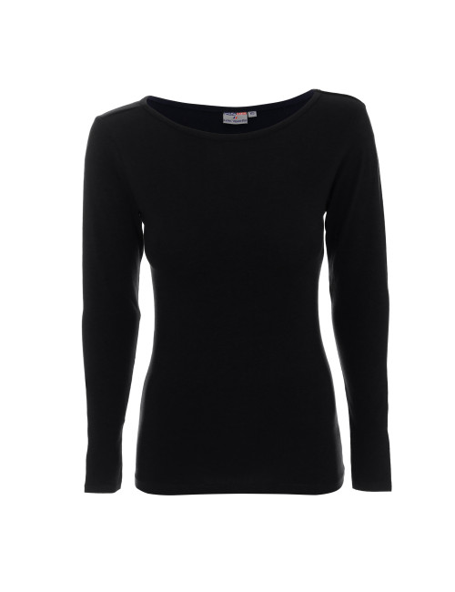 Crimson cut women`s t-shirt LADIES` VOYAGE PLUS BLACK with logo for companies