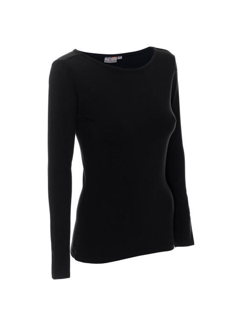Crimson cut women`s t-shirt LADIES` VOYAGE PLUS BLACK with logo for companies