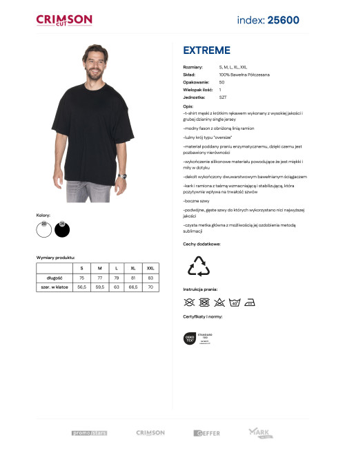 Crimson cut koszulka męska EXTREME CZARNY pod logo dla firm, nadruk