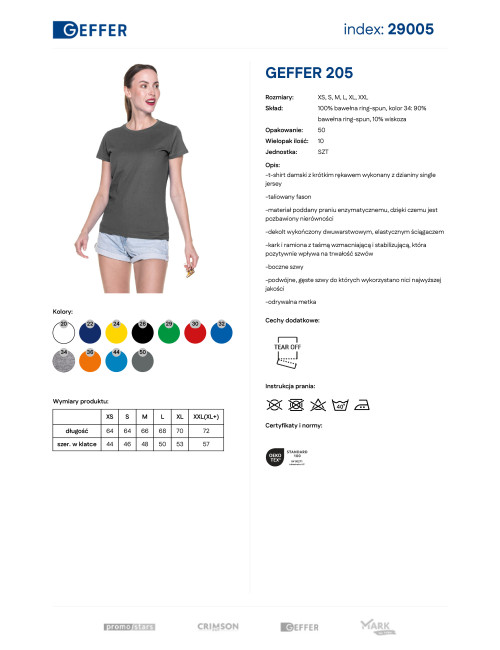 Geffer Damen T-Shirt GEFFER 205 GRAU mit Logo, Stickerei, Aufdruck