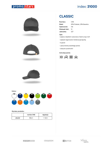 Promostars czapka z daszkiem CLASSIC SZARY haft nadruk transfer dtf