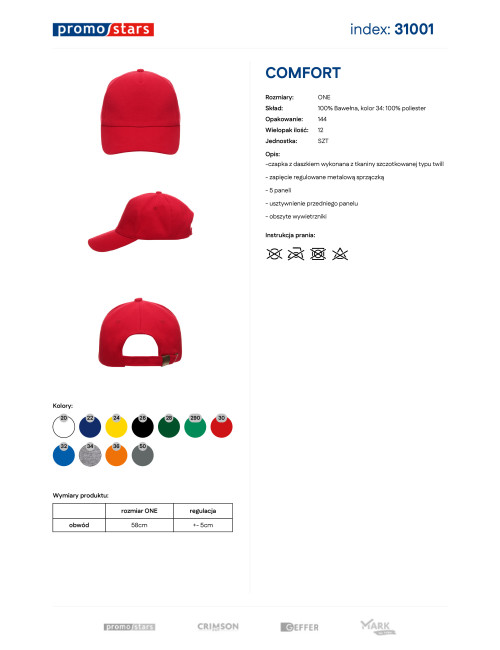 Promostars cap COMFORT RED with your own logo embroidery