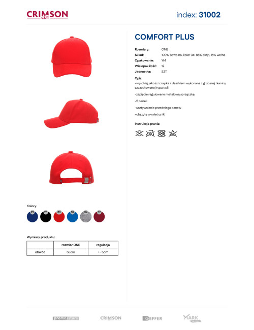Crimson cut cap COMFORT PLUS RED printed logo embroidery