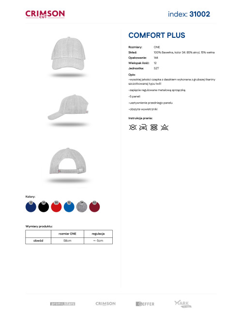 Crimson cut cap COMFORT PLUS LIGHT GRAY MELANGE print