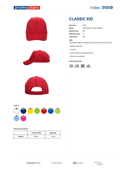 Promostars czapka z daszkiem CLASSIC KID CZERWONY z własnym haftem