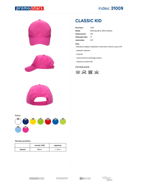 Promostars cap CLASSIC KID PINK under embroidery for companies