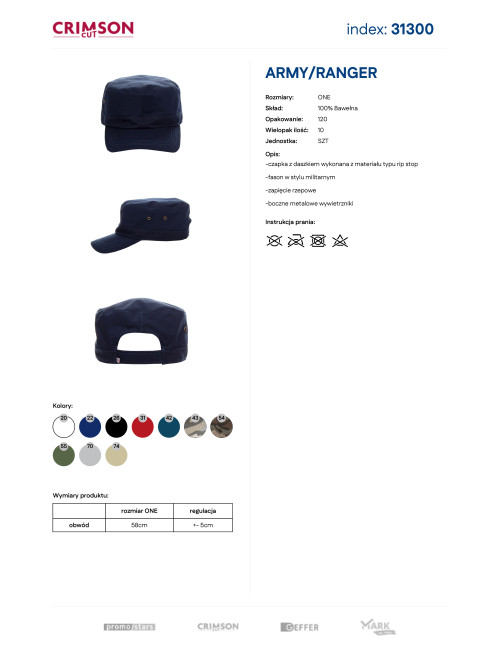 Purpurrot geschnittene, ARMY/RANGER NAVY-blaue Baseballkappe mit Stickerei unter dem Logo
