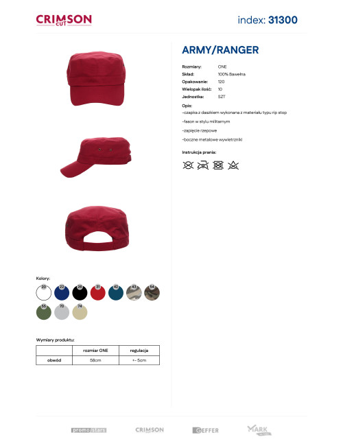 Crimson cut cap ARMY/RANGER DARK RED with logo embroidery