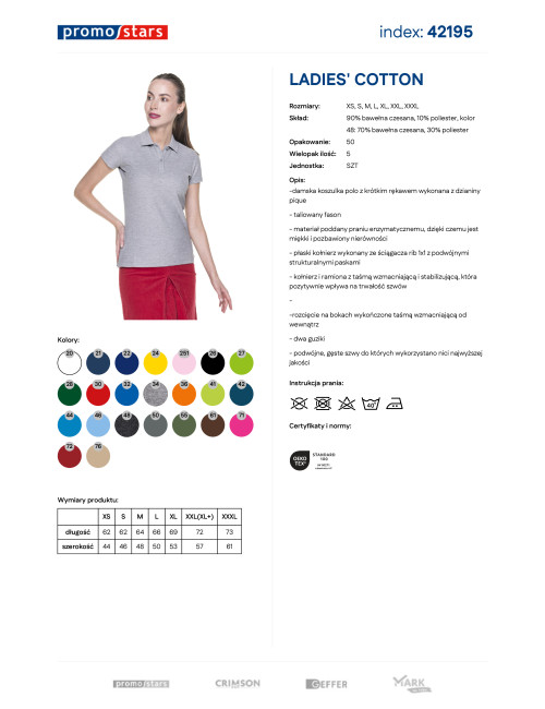Promostars POLO Damska LADIES' COTTON JASNY SZARY MELANŻ transfer logo