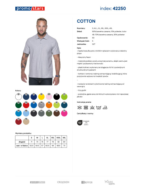 Promostars POLO Męska COTTON JASNY SZARY MELANŻ haft logo nadruk