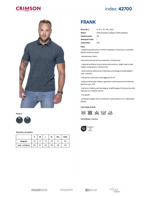 Karmesinrot geschnittenes HERREN-POLO FRANK NAVY BLUE RAIN zum Bedrucken, Logo, Sticken