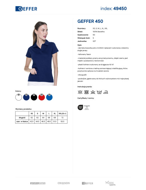Geffer POLO Damska 450 GRANATOWY pod nadruk, logo, haft, transfer
