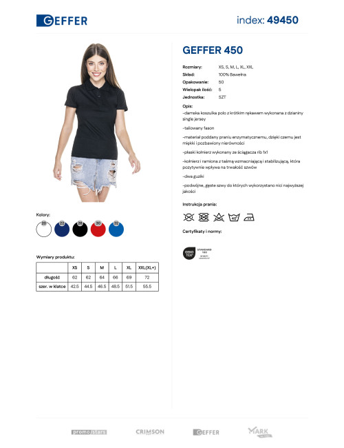 Geffer POLO Damska 450 CZARNY z nadruk, logo, haft