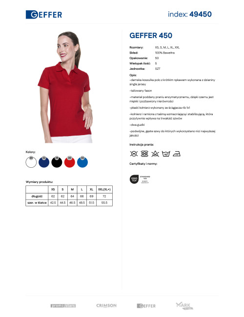 Geffer POLO Damska 450 CZERWONY pod logo, nadruk dtf dtg