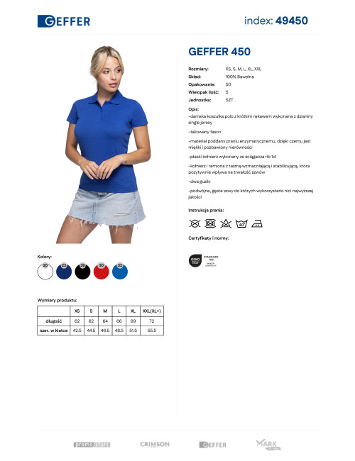 Geffer POLO Women`s 450 CORNFLOWER under embroidery, logo, print