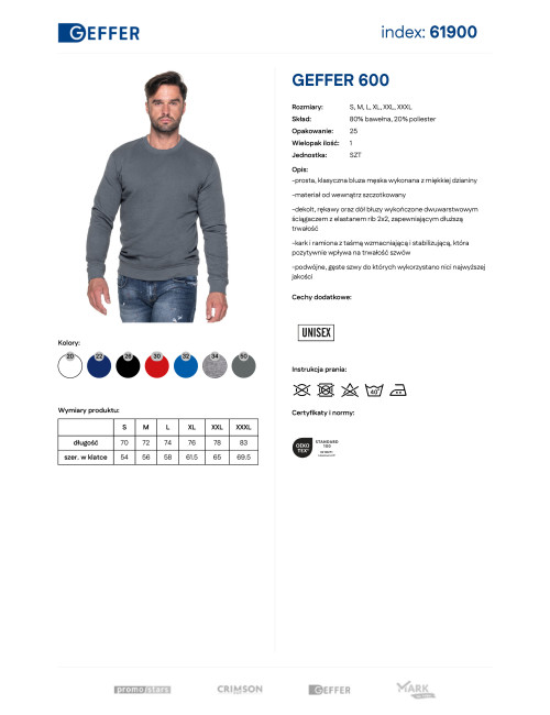 Geffer Men`s SWEATSHIRT 600 GRAY under print logo embroidery