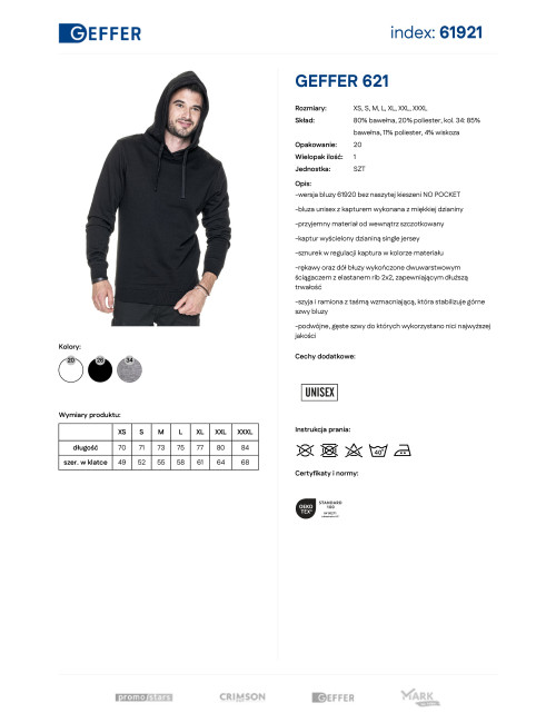 Geffer MEN`S SWEATSHIRT 621 BLACK with custom embroidered logo