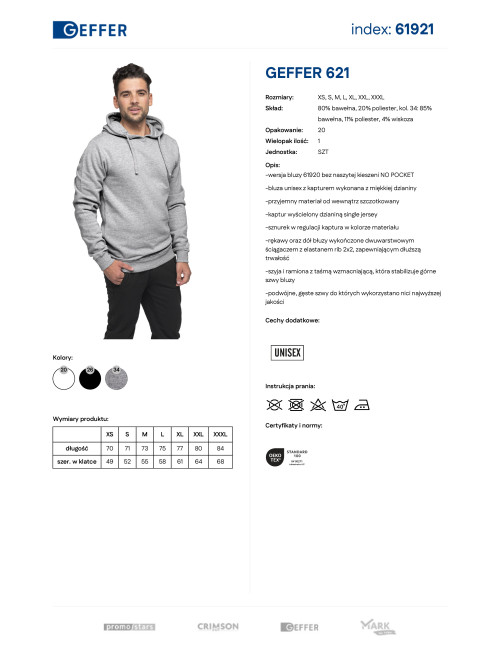 Geffer MEN`S SWEATSHIRT 621 LIGHT GRAY MELANGE with company logo for employees