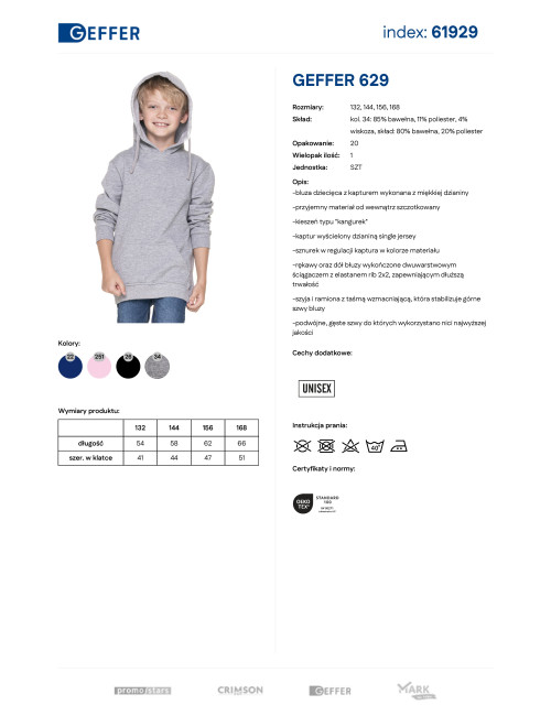 Geffer Children`s sweatshirt 629 LIGHT GRAY MELANGE for printing, embroidery