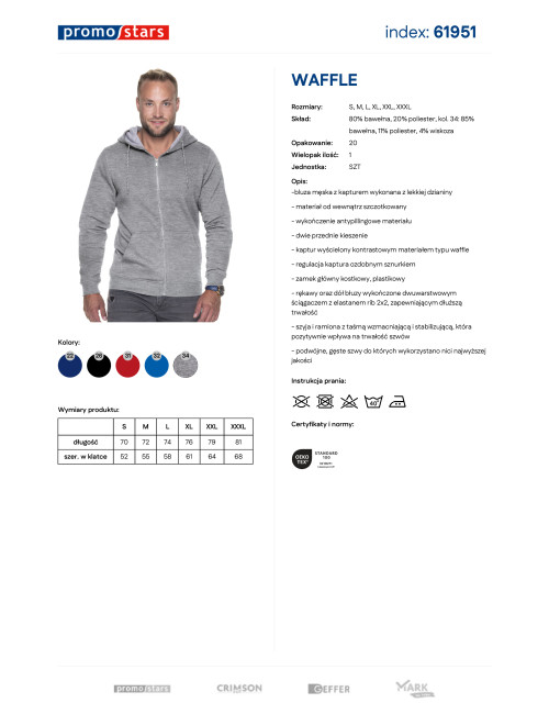 Promostars Men`s SWEATSHIRT WAFFLE LIGHT GRAY MELANGE embroidery print transfer