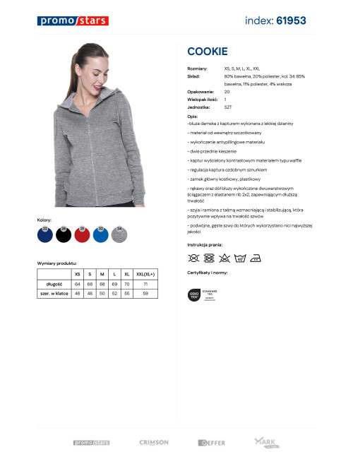 Promostars Damen SWEATSHIRT COOKIE HELLGRAU MELANGE mit Stickdruck