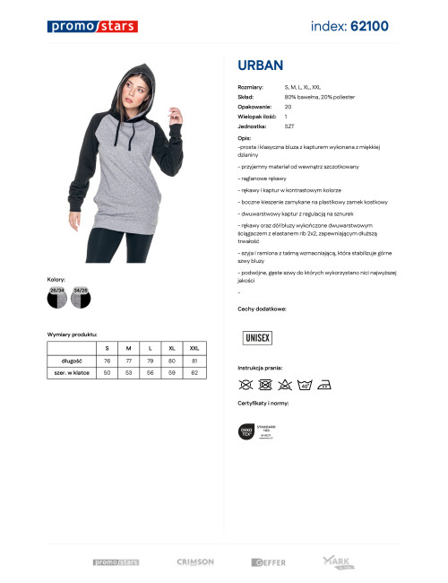 Promostars BLUZA MĘSKA URBAN JASNY SZARY MELANŻ/CZARNY haft nadruk dtf