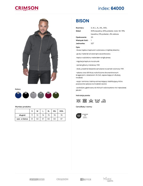 Crimson cut Men`s BISON GRAY SWEATSHIRT with your own logo print