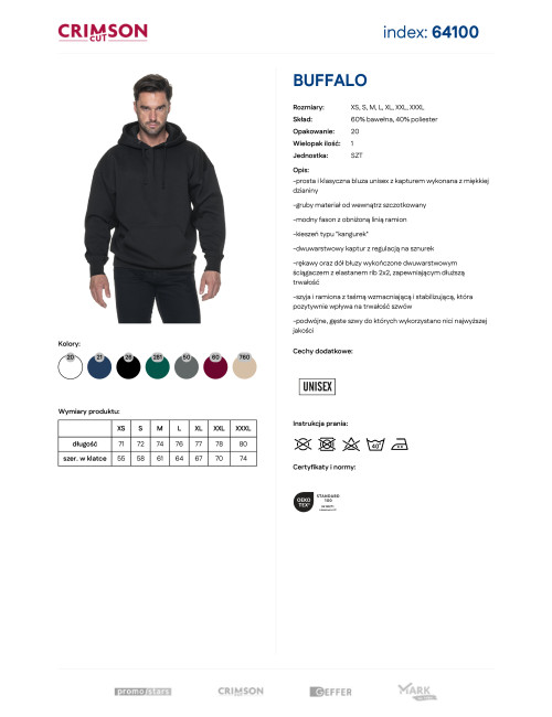 Herren-Sweatshirt im purpurroten Schnitt, BUFFALO, SCHWARZ, Stickdruck unter dem Logo