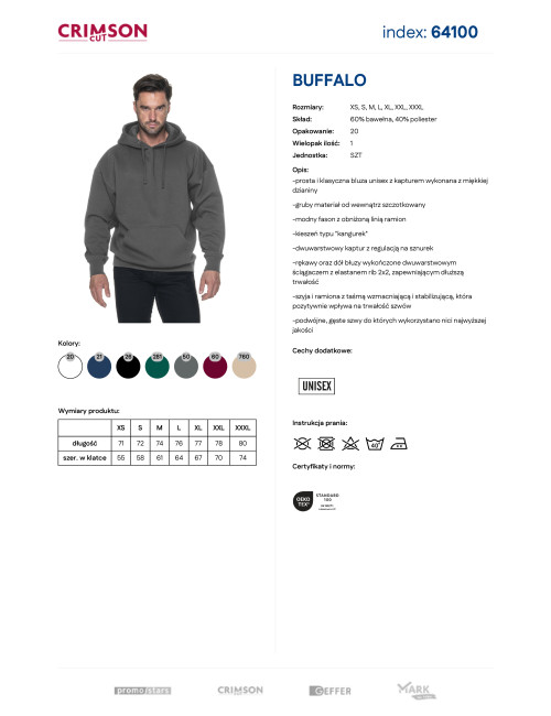 Crimson cut MEN`S SWEATSHIRT BUFFALO GRAY logo embroidery for companies