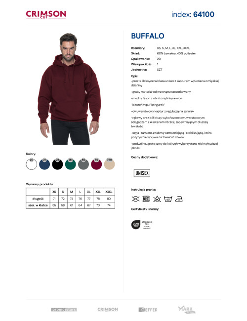 Crimson cut MEN`S BUFFALO WINE RED SWEATSHIRT with custom embroidery