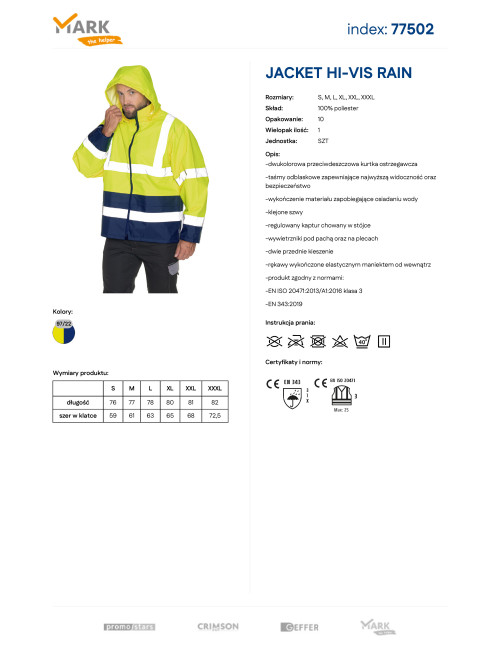 MARK the Helper Men's Hi-Vis Rain Jacket Yellow