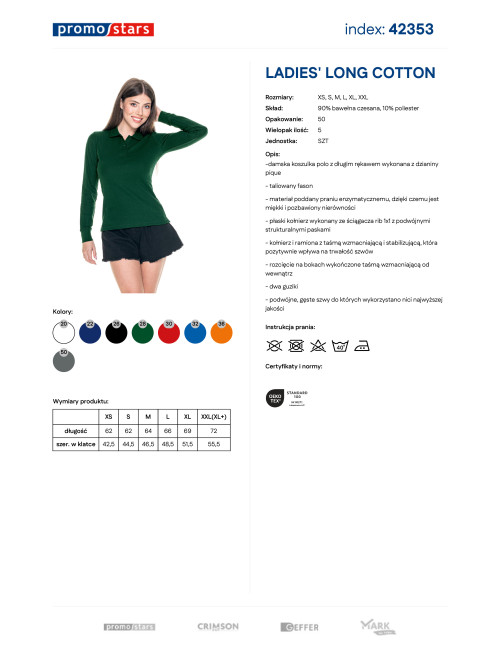 Langes Baumwollpolo für Damen, flaschengrün Promostars