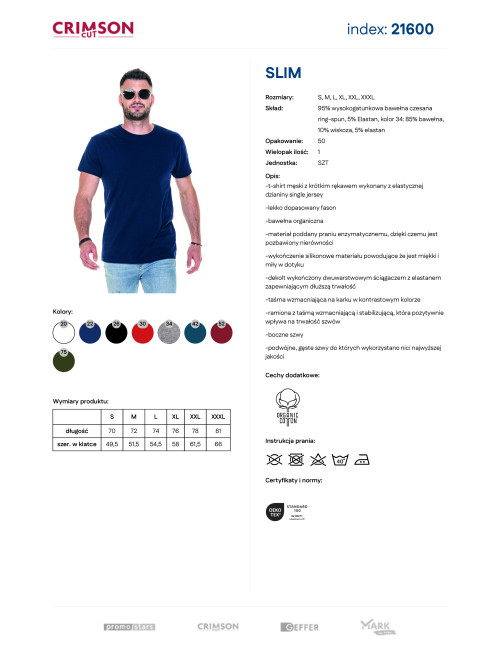 Slim-T-Shirt für Herren, marineblau Promostars/Crimson CUT