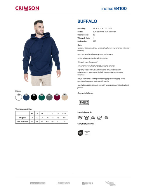 Men`s buffalo sweatshirt, light navy blue Crimson CUT