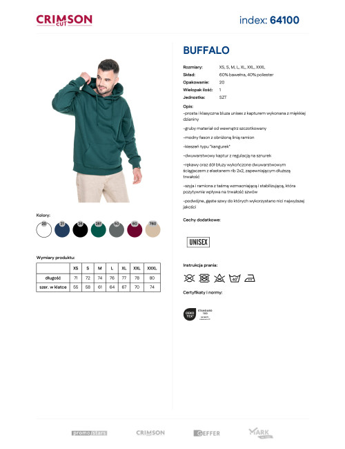 Men`s buffalo sweatshirt, emerald Crimson CUT