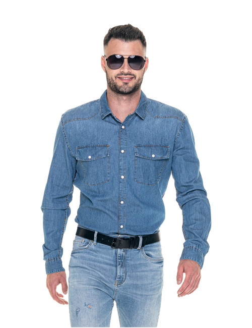 Promostars Western Slim Men's Shirt Blue Denim