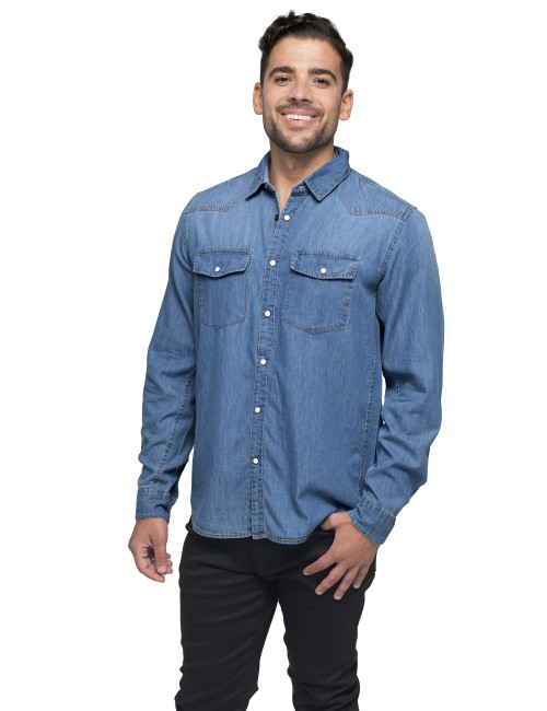 Promostars Western Slim Men's Shirt Blue Denim