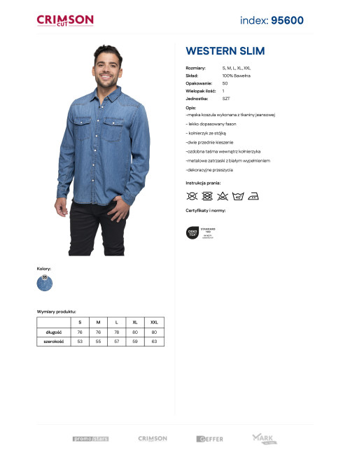 Promostars Western Slim Men's Shirt Blue Denim