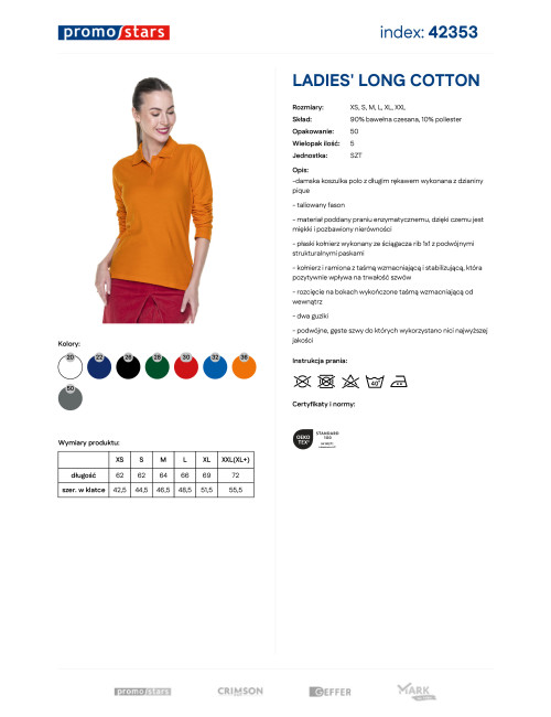 Polo k ladies' long cotton pomarańczowy Promostars