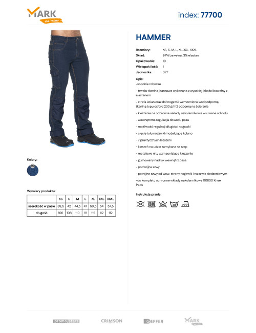 Spodnie robocze Promostars Hammer granatowy jeans - P&M