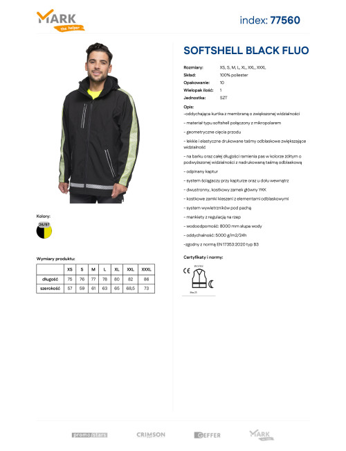Softshell roboczy Promostars SOFTSHELL BLACK FLUO czarny - P&M