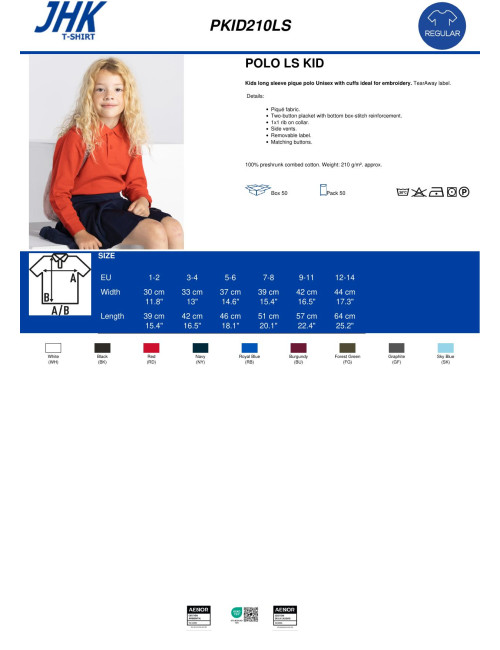 Langarm-Poloshirt für Kinder PKID 210 LS Marineblau JHK