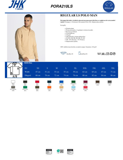 Herren Langarm-Poloshirt POLO PORA 210 LS königsblau Jhk
