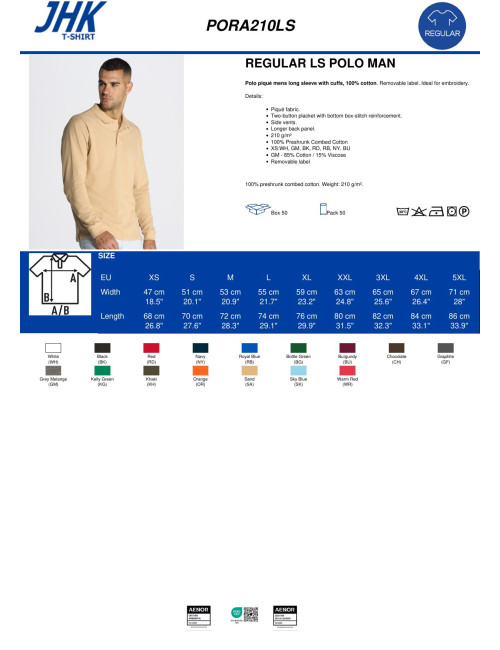 Herren Langarm-Poloshirt POLO PORA 210 LS königsblau Jhk