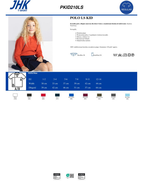 Kids polo shirt pkid 210 ls wh white Jhk
